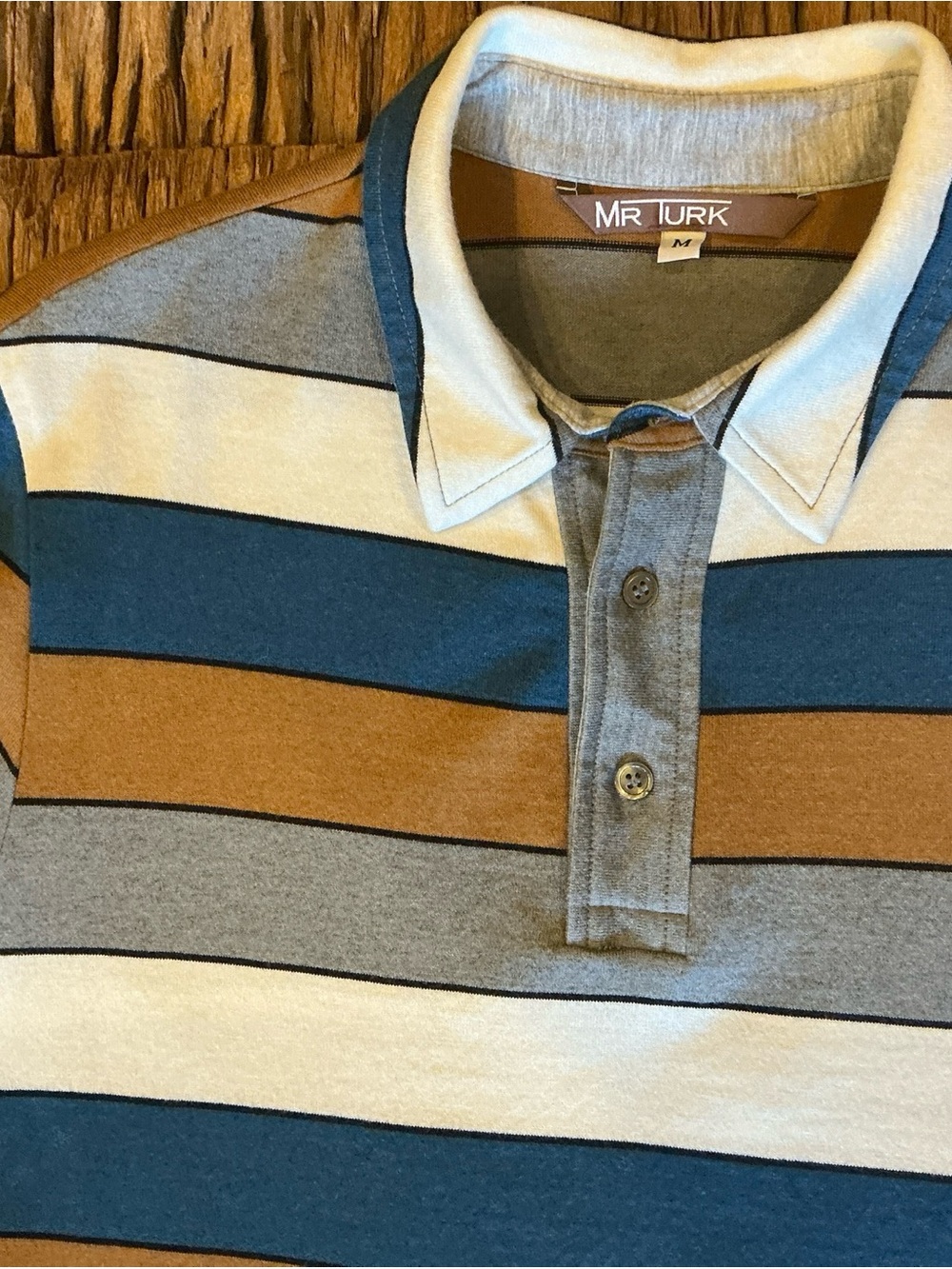 Mr Turk Men's Striped Polo Shirt in Blue, Tan & Gray